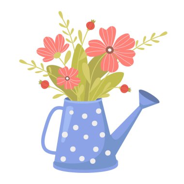 Sulama kutusunda tatlı bir buket bahar çiçeği.