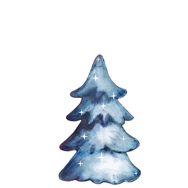 Blauer Festbaum mit kleinen Sternen, die im Dunkeln funkeln — Stockfoto