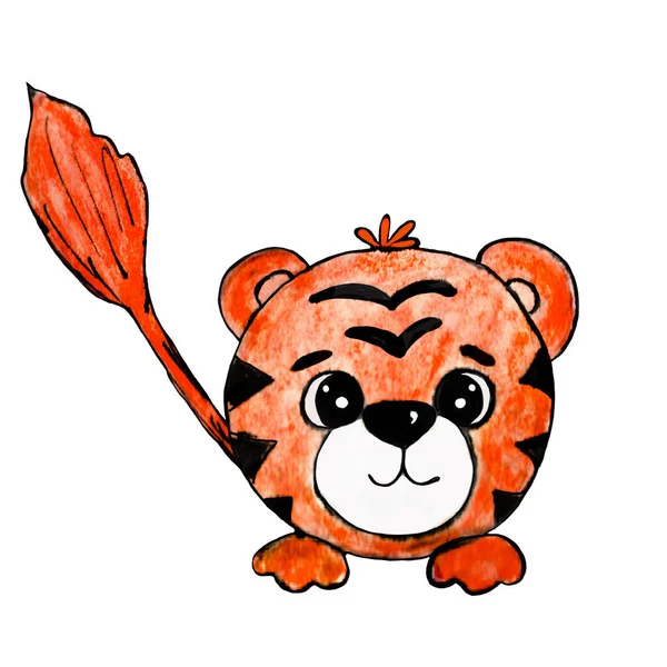 Тема года красный тигр детеныш с пушистым хвостом — стоковое фото