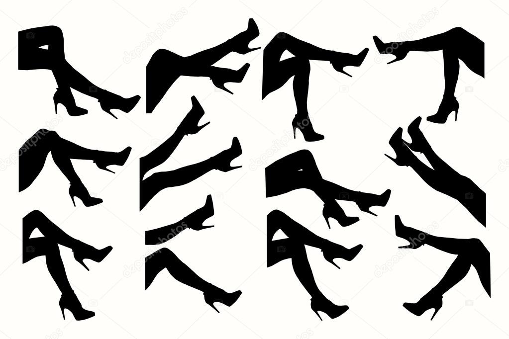 Legs with shoes. Silhouette of female legs.