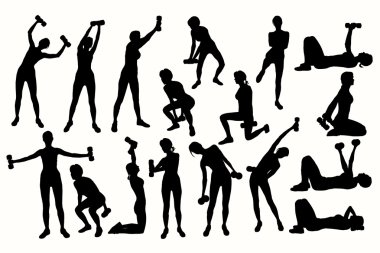 dambıl ile egzersiz yaparak kadın silüeti.