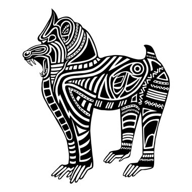 Etnik siyah Mandrill'di siluet. Afrika / totem / dövme tasarım