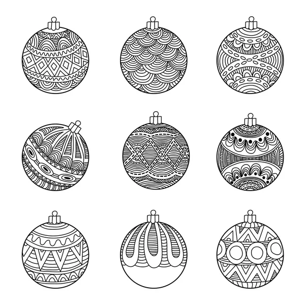 Set of doodle hand drawn Christmas balls. — Stock Vector