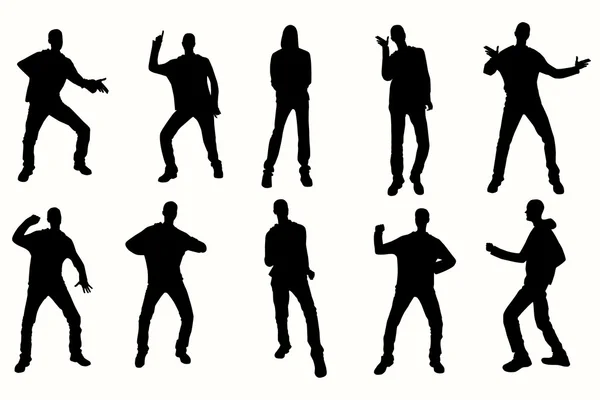 Dibujo vectorial de siluetas de hombres bailarines . Vector De Stock