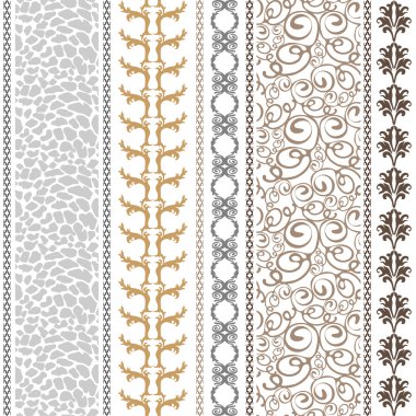 Vintage seamless silk wallpaper with boho style elements, animal skin print and baroque motifs.