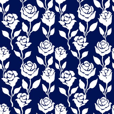 Sorunsuz bohem gül deseni. Koyu mavi üzerine beyaz.