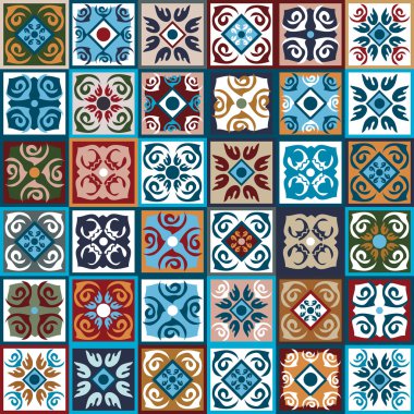 Seramik Mega ayarlayın. Fas çiçek ve geometrik desenlerle renkli vintage fayans.