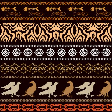 Boho stil sorunsuz kenarlıkları ayarlayın. Yerli sanat motifleri.