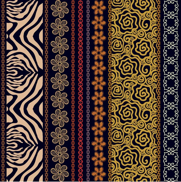 Lace olhando papel de parede de seda vintage com elementos de estilo boêmio. Zebra imprimir, bordas paisley, padrão de rosa . —  Vetores de Stock