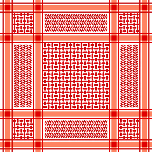 Kwadraat keffiyeh vector patroon met drie soorten geometrische motief. — Stockvector