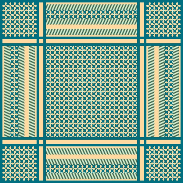 Patrón vectorial keffiyeh cuadrado con tres tipos de motivos geométricos . — Vector de stock