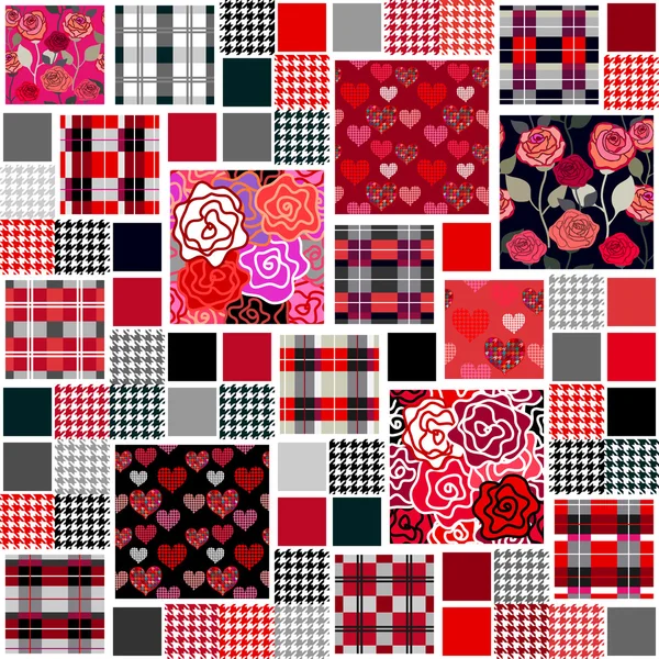 Patchwork mega set. Colorful collage from textile flaps. — Stock Vector