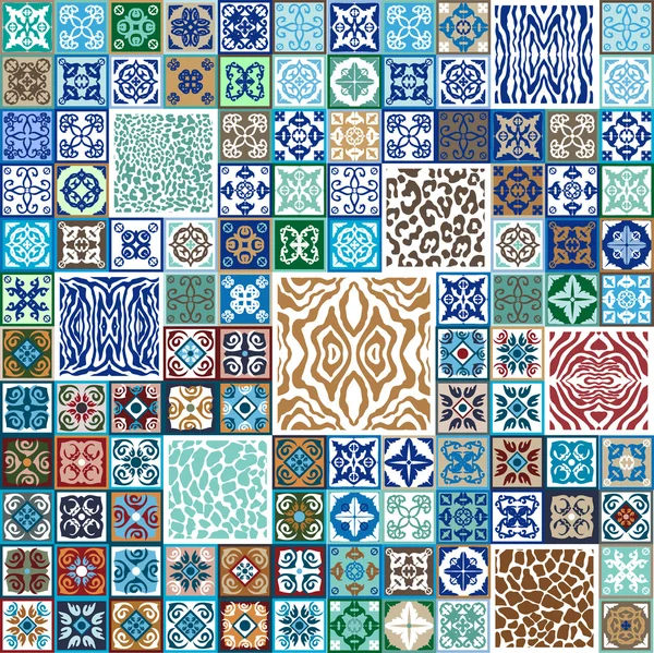 Mega coleção. Azulejos com motivos étnicos, florais, geométricos e padrões animais . — Vetor de Stock