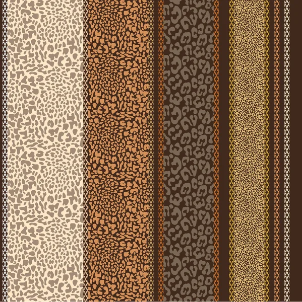 Seamless safari background. Stripped vector pattern. Leather effect. Leopard spots, reptile skin print. Brown, beige, golden shadows. — Stock Vector