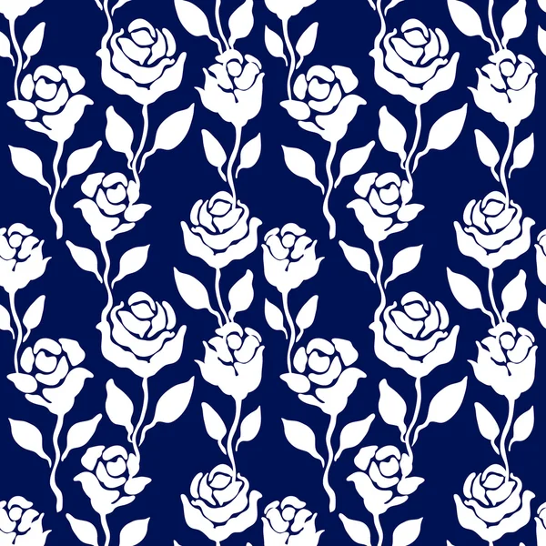 Motif de roses bohème sans couture. Blanc sur bleu foncé . — Image vectorielle
