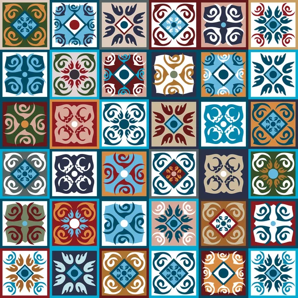 Piastrelle di ceramica Mega set. Piastrelle vintage colorate con motivi floreali e geometrici marocchini . — Vettoriale Stock