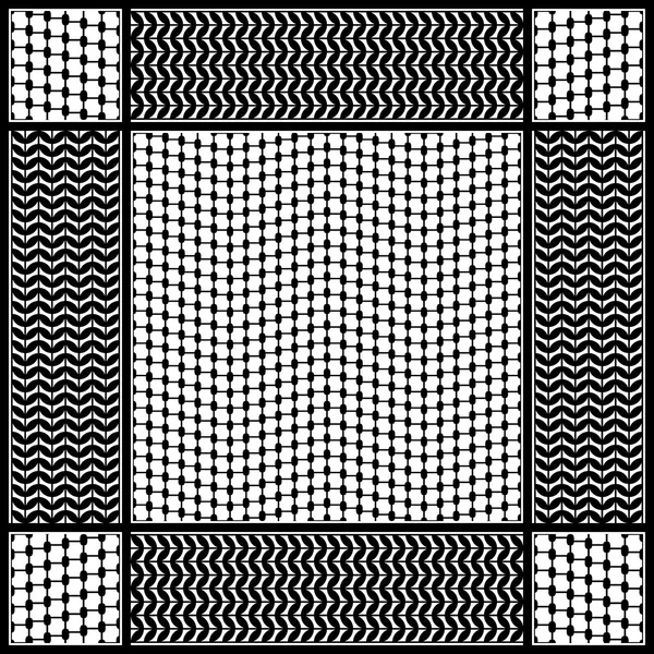 Quadratische Keffiyeh-Vektormuster mit fantasievollen geometrischen Motiven. — Stockvektor