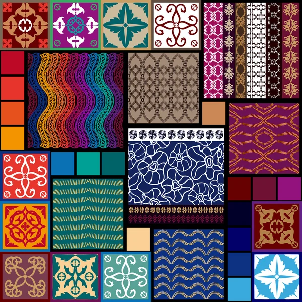 Mega conjunto de patrones étnicos sin costuras con motivos psicodélicos inspirados en las artes aborígenes . — Vector de stock