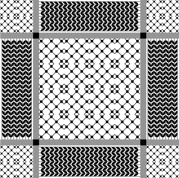 Quadratische Keffiyeh-Vektormuster mit fantasievollen geometrischen Motiven. — Stockvektor