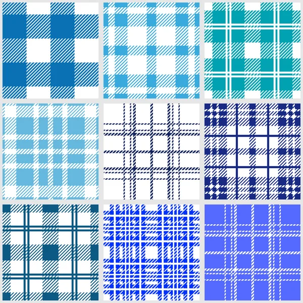 Conjunto de patrones sin costura a cuadros azules . — Archivo Imágenes Vectoriales