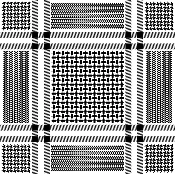 Squared keffiyeh vector pattern with geometric motifs. — Stock Vector