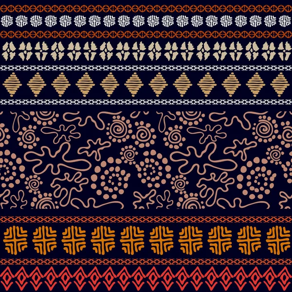 Set of seamless ethnic borders. Aboriginal arts motifs, hand drawn doodles, geometric prints. — Stock Vector
