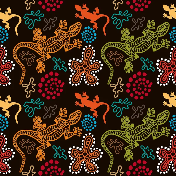オーストラリアのアボリジニの芸術をモチーフにした自由奔放に生きるスタイルのシームレス パターン. — ストックベクタ