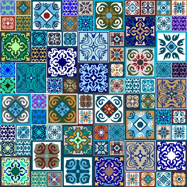 Mega ensemble de carreaux de céramique avec impression fantaisie. Revêtement de sol vintage coloré avec motifs floraux et géométriques marocains . — Image vectorielle