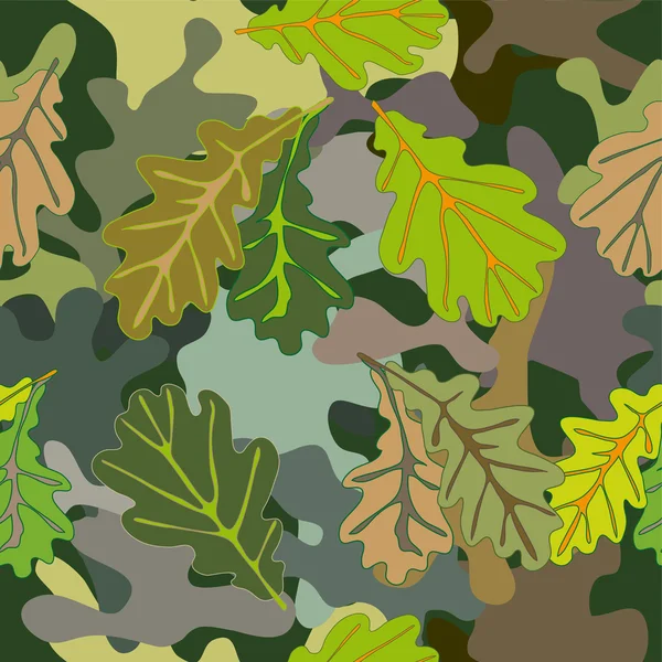 Camouflage sans couture motif kaki foncé avec feuilles de chêne . — Image vectorielle