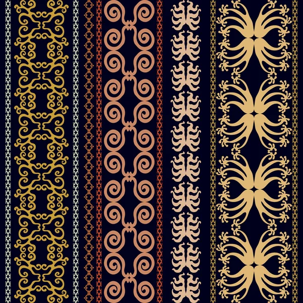 Conjunto de fronteras bohemias de lujo. Pergaminos dibujados a mano, adornos geométricos, patrones de damasco, estampados florales, art deco y motivos orientales . — Vector de stock
