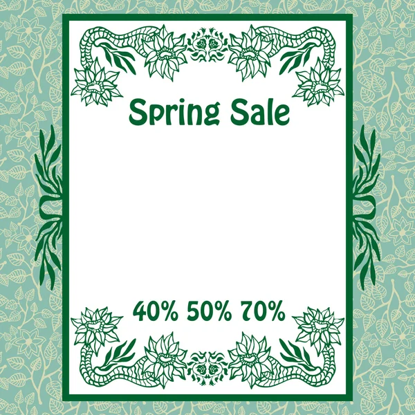Spring sale. Bohemian style vintage poster with blooming sakura branches. — Stock Vector
