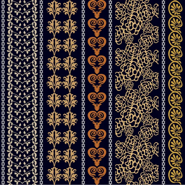 Art Deco seamless silk wallpaper with boho style elements and baroque motifs. — Stockvector
