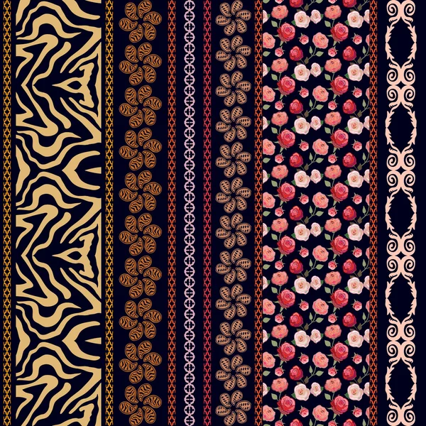 Fond d'écran en soie vintage sans couture avec des éléments de style bohème et des motifs floraux . — Image vectorielle