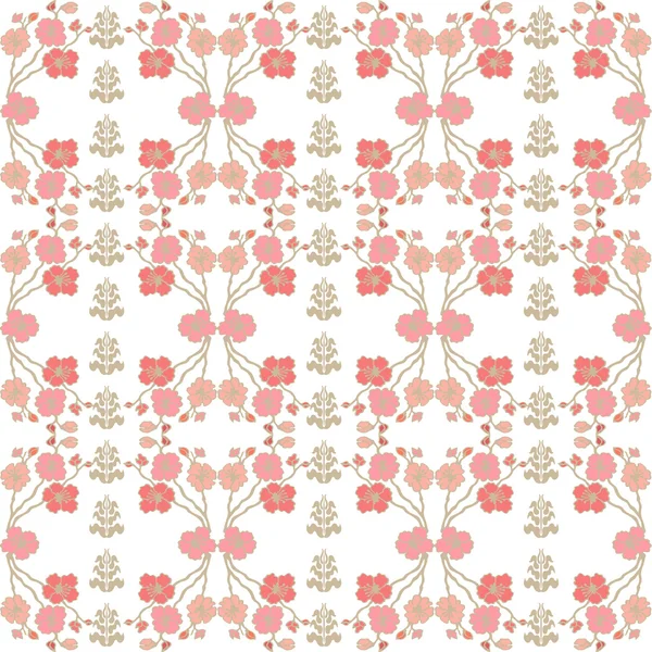 Damask pattern with blooming sakura. Seamless floral background with hand drawn flowers. — Stock Vector