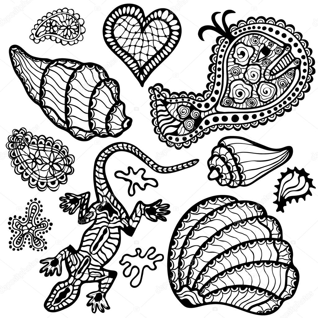 Set Of Hand Drawn Black And White Vector Doodles Ethnic