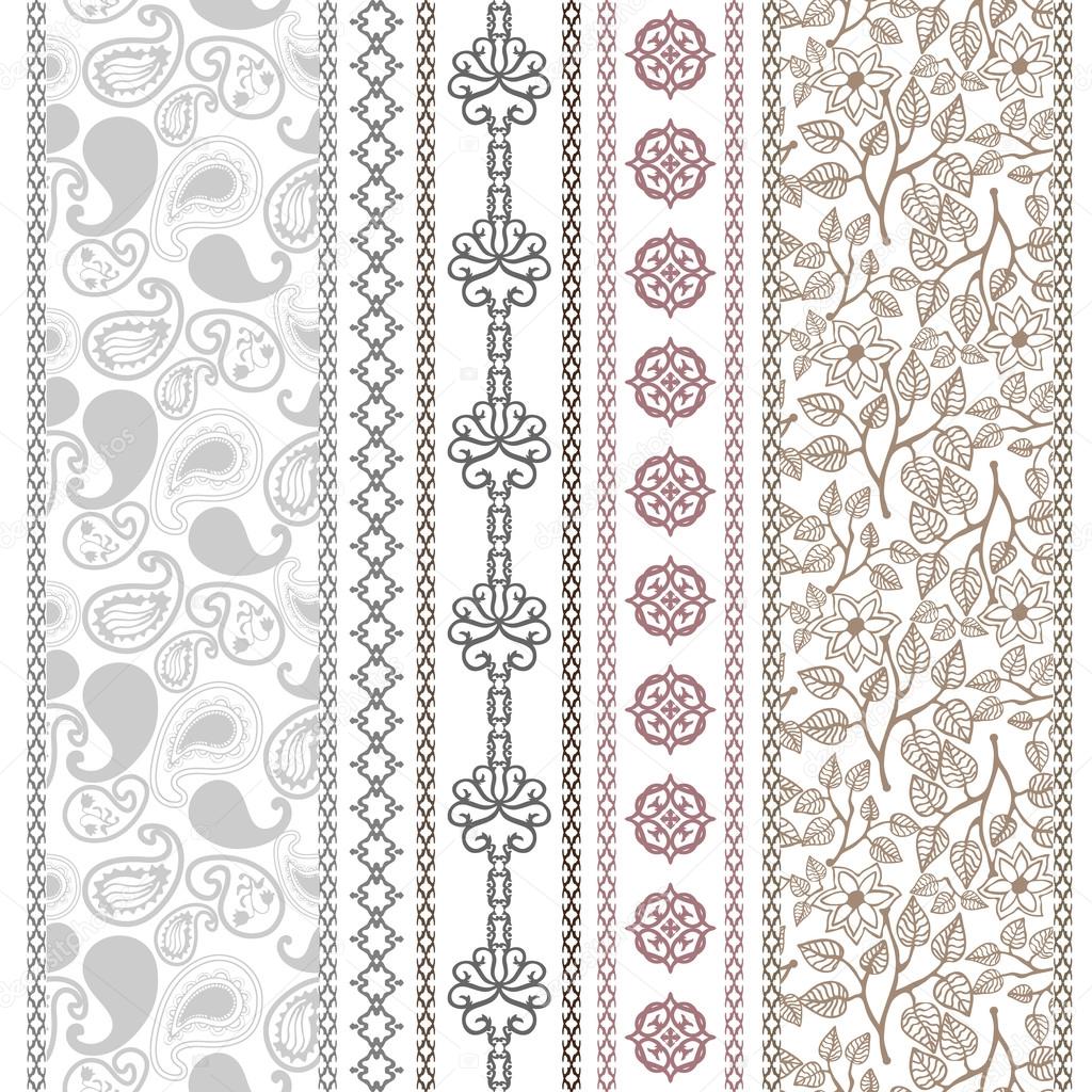 Set of borders with bohemian motifs. Hand drawn seamless paisley pattern  with roses, damask borders, zebra print, carnival masks. Stock Vector by  ©SvetlanaKononova 105759504, image size:1024x1024