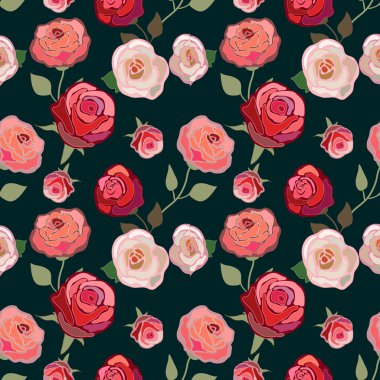 Dikişsiz gül desen. Vintage Tekstil koleksiyon. Gri Kırmızı.