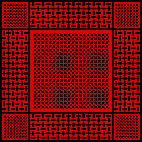 Patrón vectorial keffiyeh cuadrado con tres tipos de motivos geométricos . — Vector de stock