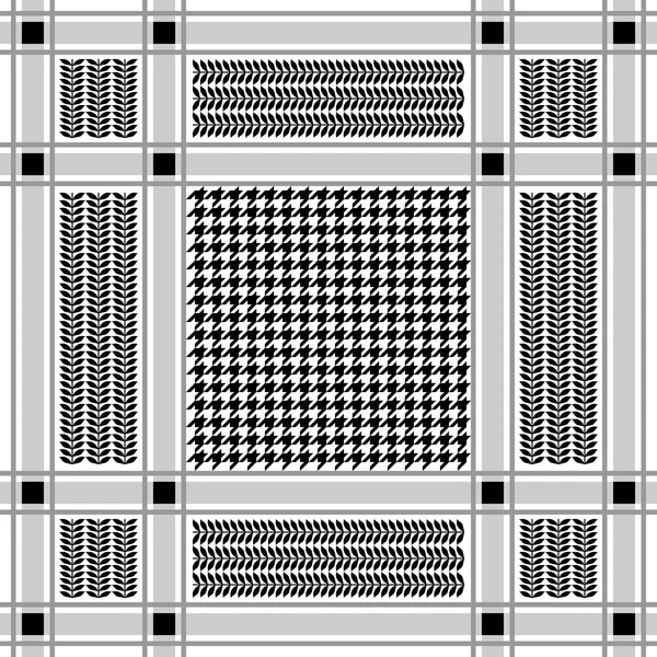 Quadratische Keffiyeh-Vektormuster mit drei Arten von geometrischen Motiven. — Stockvektor