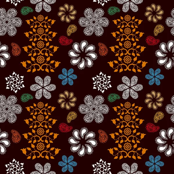Boho style seamless pattern with floral motifs. — Stock Vector