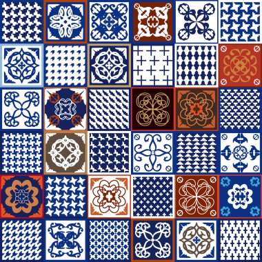 Seramik Karo geometrik desenleri ile ayarlayın. İtalyan, İspanyol, Fransız motifleri.