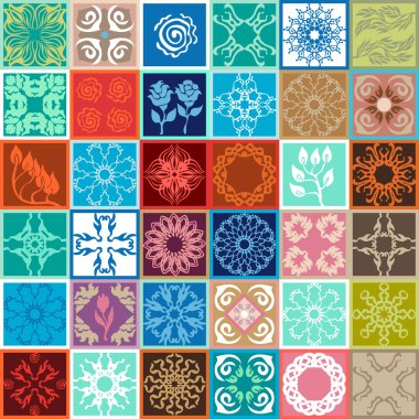 Parlak Mozaik. Seramik elle çizilmiş desenlerle kümesi. 