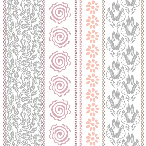 Set of bohemian borders with floral motifs. — Stock Vector