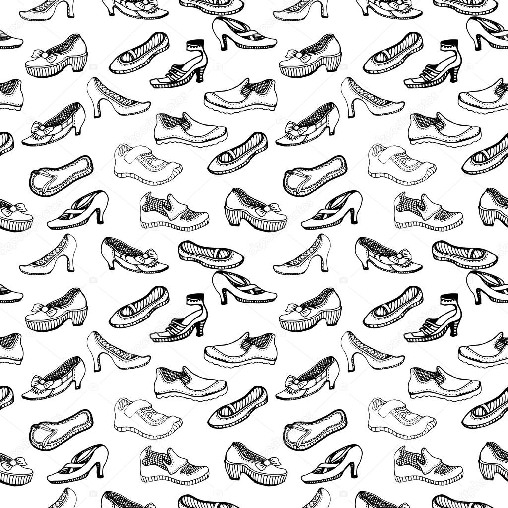 Seamless vector pattern with hand drawn men and women shoes