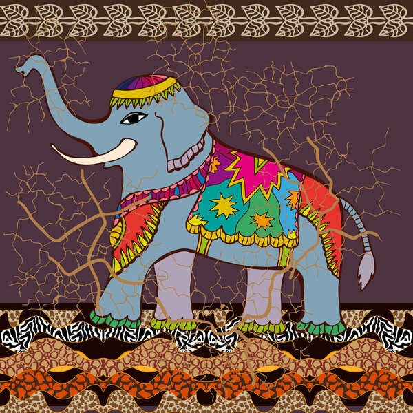 Seamless pattern with Indian elephant