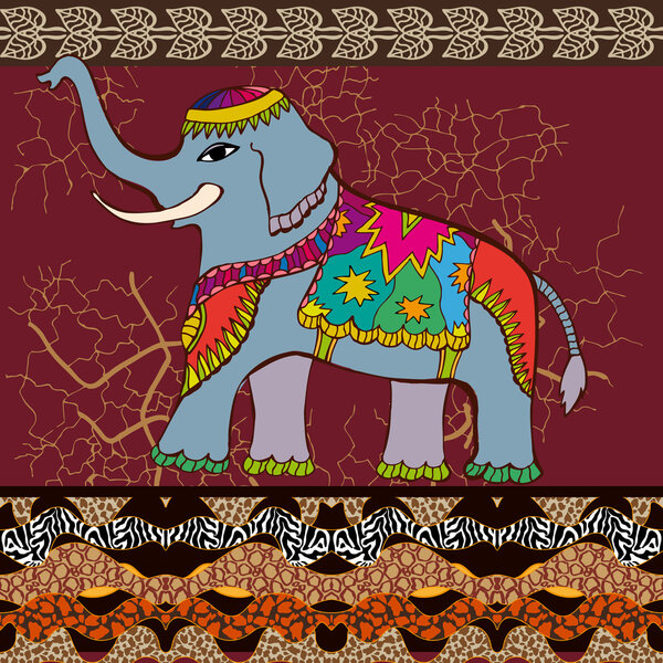 Seamless pattern with Indian elephant