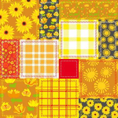 Bitkisel motifler ile sarı patchwork
