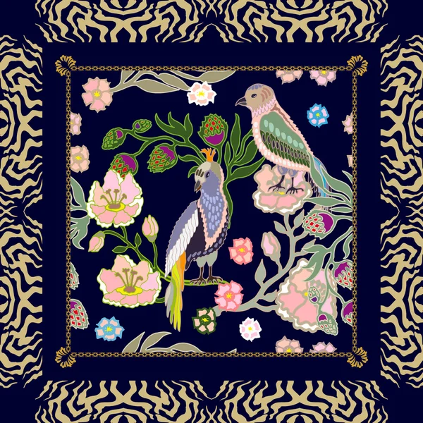Modèle oriental sans couture avec des fleurs et des oiseaux . — Image vectorielle
