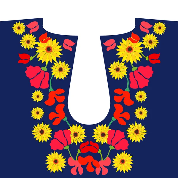 Diseño de bordado de escote. Dibujado a mano patrón de vectores florales . — Vector de stock