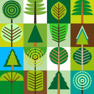 Sorunsuz vektör desen ağaçlar ve kuşlar. 